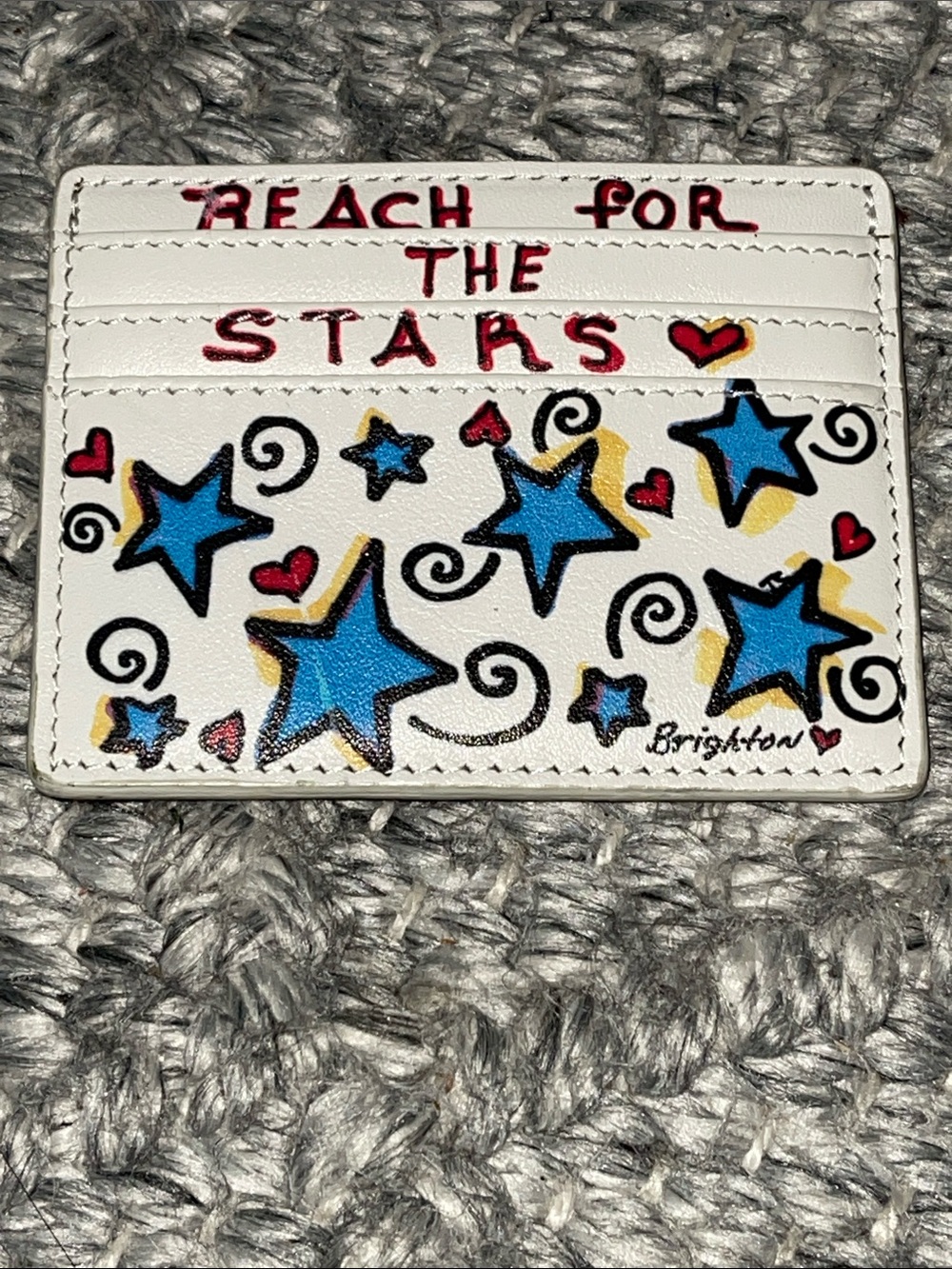 Brighton White Card Holder with Blue Stars and Red Hearts